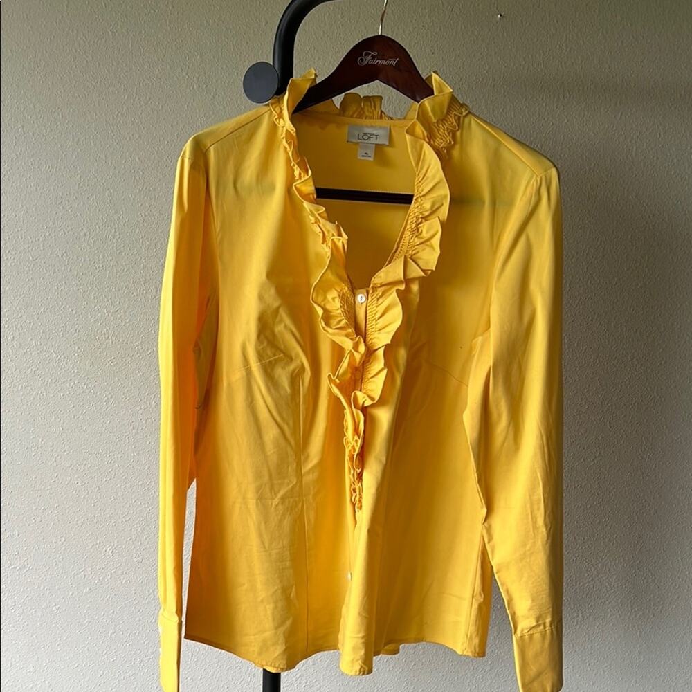LOFT Women's Yellow Long Sleeve Ruffle Top